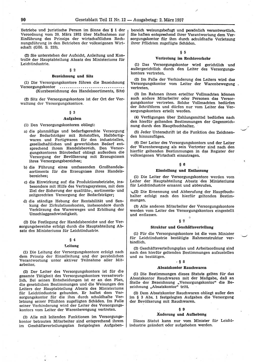 Gesetzblatt (GBl.) der Deutschen Demokratischen Republik (DDR) Teil ⅠⅠ 1957, Seite 90 (GBl. DDR ⅠⅠ 1957, S. 90)