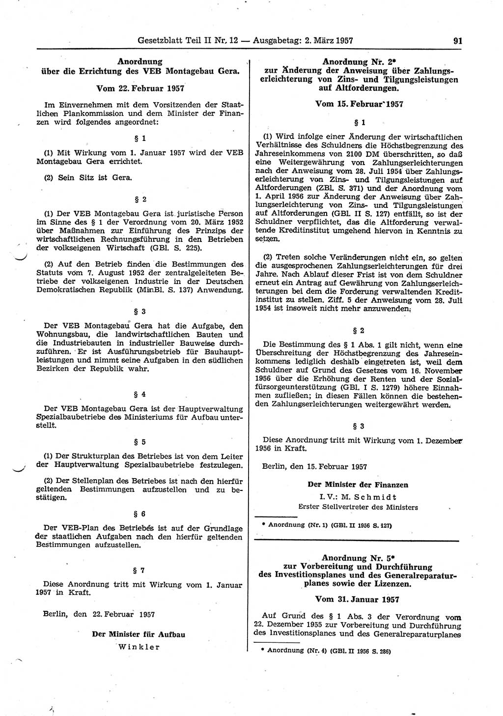 Gesetzblatt (GBl.) der Deutschen Demokratischen Republik (DDR) Teil ⅠⅠ 1957, Seite 91 (GBl. DDR ⅠⅠ 1957, S. 91)