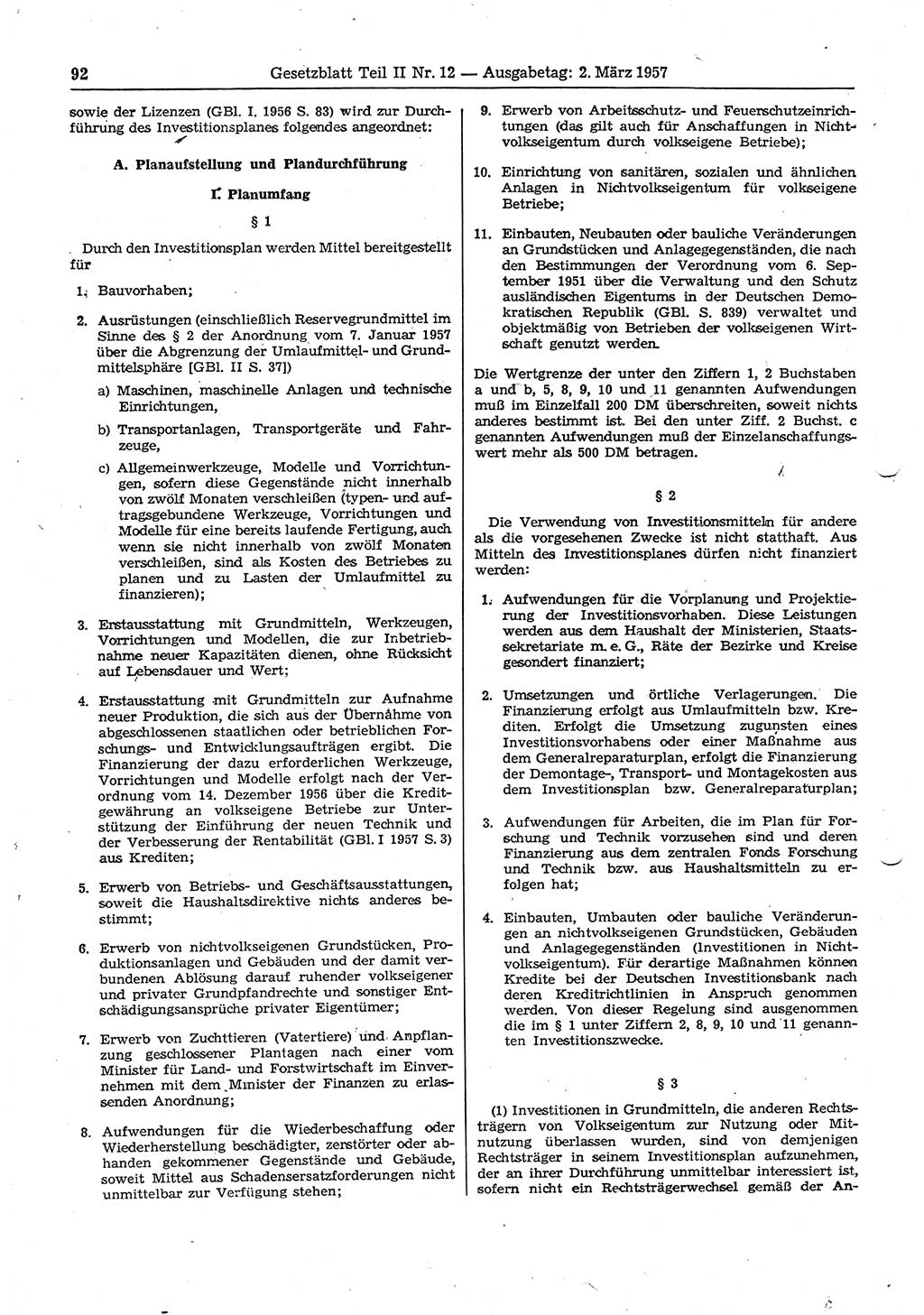 Gesetzblatt (GBl.) der Deutschen Demokratischen Republik (DDR) Teil ⅠⅠ 1957, Seite 92 (GBl. DDR ⅠⅠ 1957, S. 92)