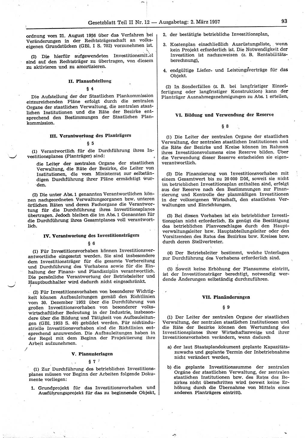 Gesetzblatt (GBl.) der Deutschen Demokratischen Republik (DDR) Teil ⅠⅠ 1957, Seite 93 (GBl. DDR ⅠⅠ 1957, S. 93)
