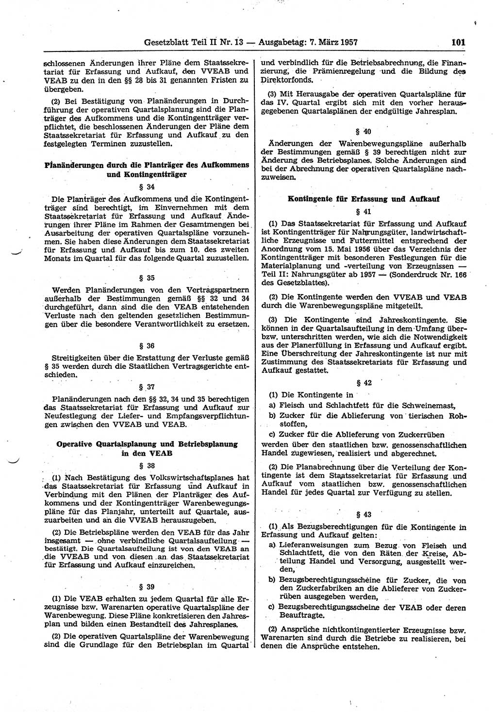 Gesetzblatt (GBl.) der Deutschen Demokratischen Republik (DDR) Teil ⅠⅠ 1957, Seite 101 (GBl. DDR ⅠⅠ 1957, S. 101)