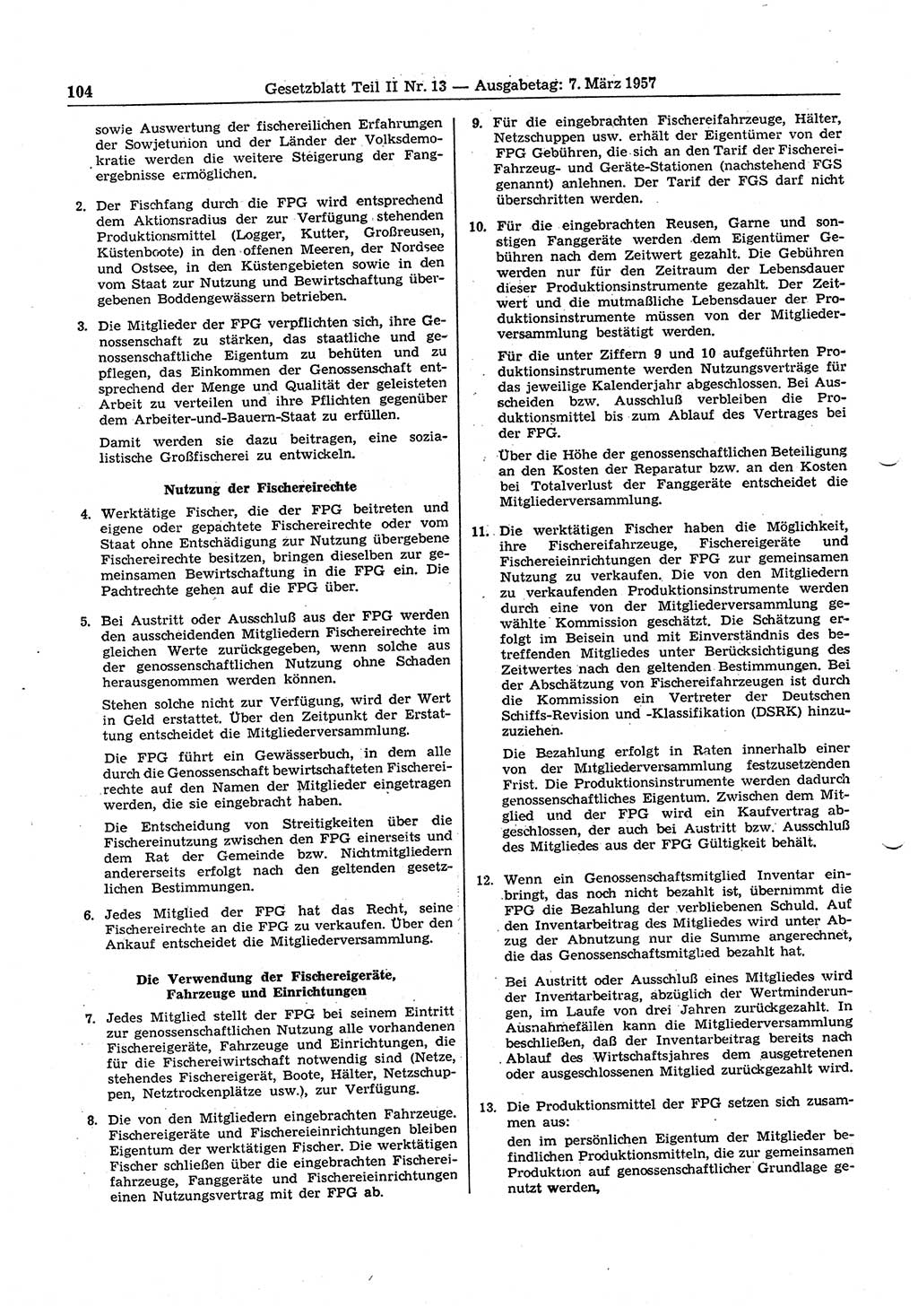 Gesetzblatt (GBl.) der Deutschen Demokratischen Republik (DDR) Teil ⅠⅠ 1957, Seite 104 (GBl. DDR ⅠⅠ 1957, S. 104)