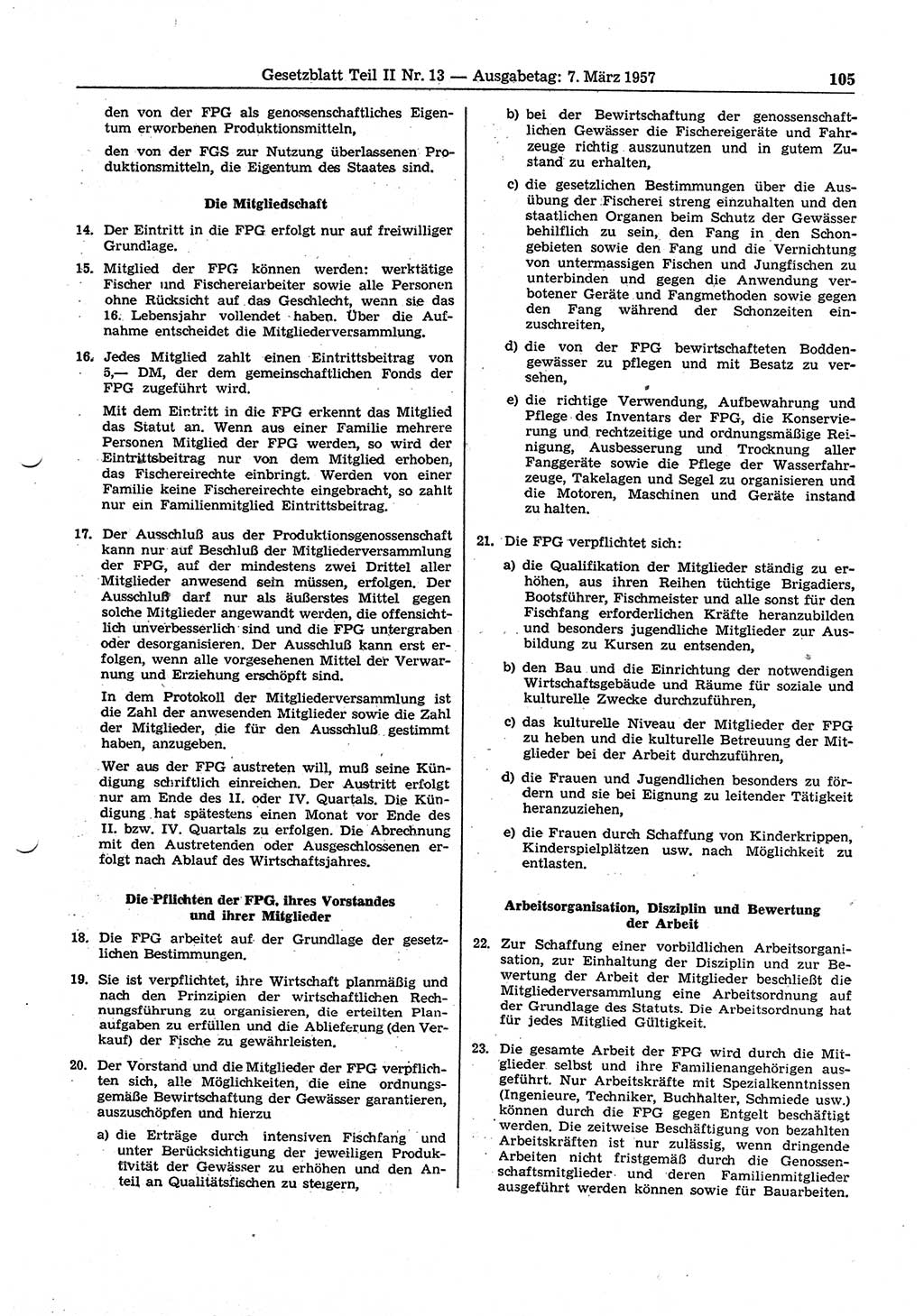 Gesetzblatt (GBl.) der Deutschen Demokratischen Republik (DDR) Teil ⅠⅠ 1957, Seite 105 (GBl. DDR ⅠⅠ 1957, S. 105)
