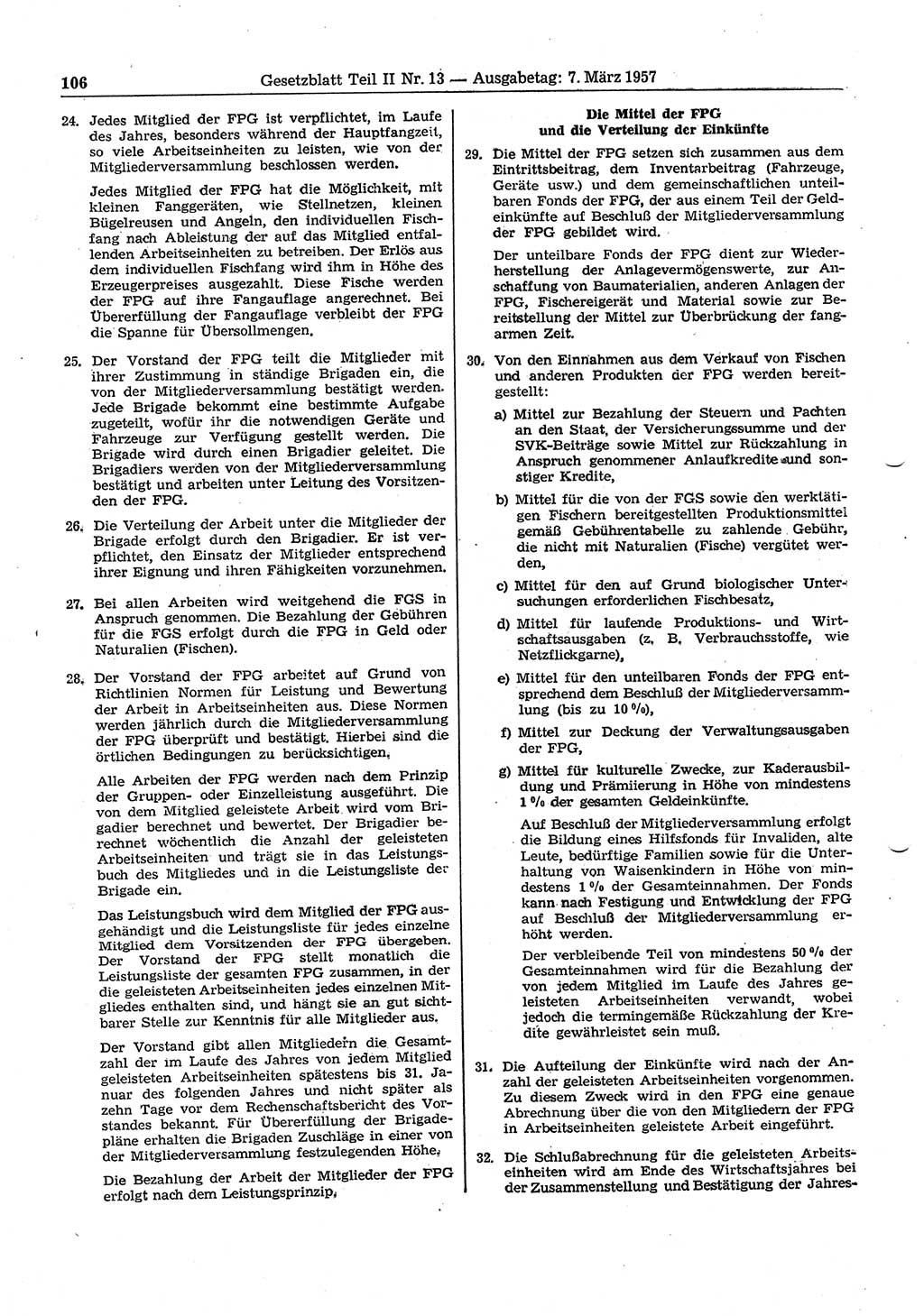 Gesetzblatt (GBl.) der Deutschen Demokratischen Republik (DDR) Teil ⅠⅠ 1957, Seite 106 (GBl. DDR ⅠⅠ 1957, S. 106)