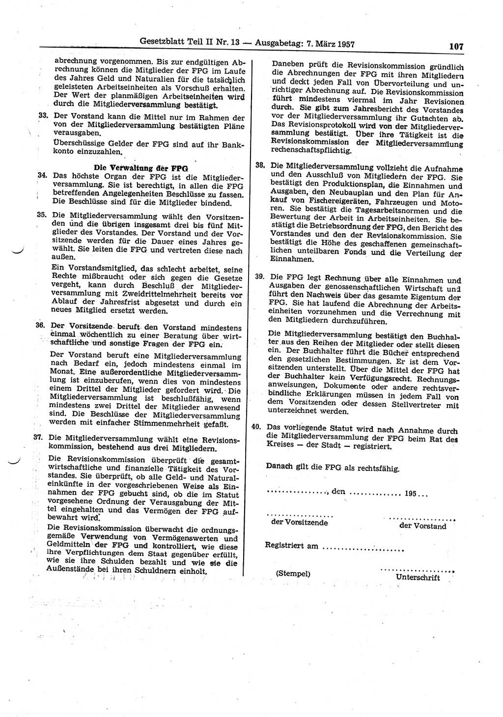 Gesetzblatt (GBl.) der Deutschen Demokratischen Republik (DDR) Teil ⅠⅠ 1957, Seite 107 (GBl. DDR ⅠⅠ 1957, S. 107)