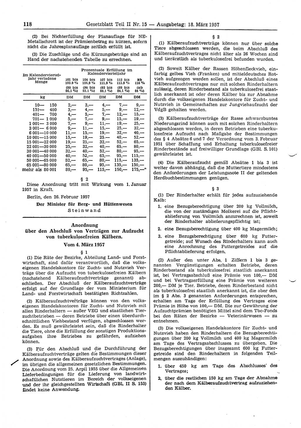 Gesetzblatt (GBl.) der Deutschen Demokratischen Republik (DDR) Teil ⅠⅠ 1957, Seite 118 (GBl. DDR ⅠⅠ 1957, S. 118)