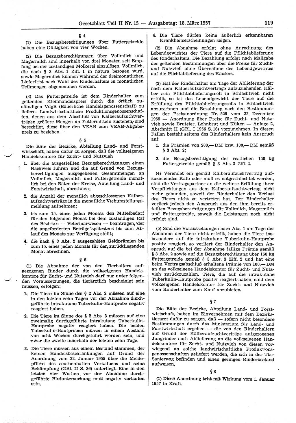 Gesetzblatt (GBl.) der Deutschen Demokratischen Republik (DDR) Teil ⅠⅠ 1957, Seite 119 (GBl. DDR ⅠⅠ 1957, S. 119)