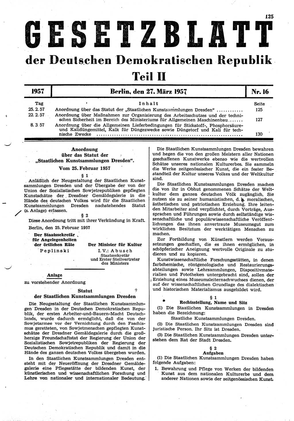 Gesetzblatt (GBl.) der Deutschen Demokratischen Republik (DDR) Teil ⅠⅠ 1957, Seite 125 (GBl. DDR ⅠⅠ 1957, S. 125)