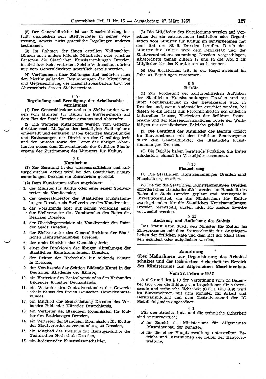 Gesetzblatt (GBl.) der Deutschen Demokratischen Republik (DDR) Teil ⅠⅠ 1957, Seite 127 (GBl. DDR ⅠⅠ 1957, S. 127)
