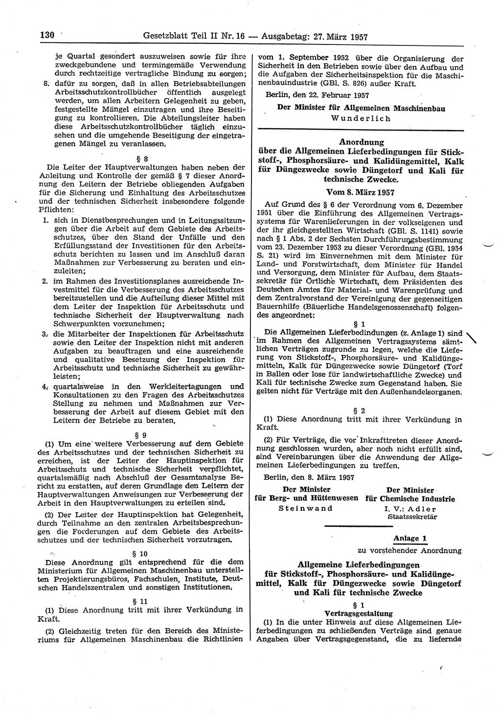 Gesetzblatt (GBl.) der Deutschen Demokratischen Republik (DDR) Teil ⅠⅠ 1957, Seite 130 (GBl. DDR ⅠⅠ 1957, S. 130)