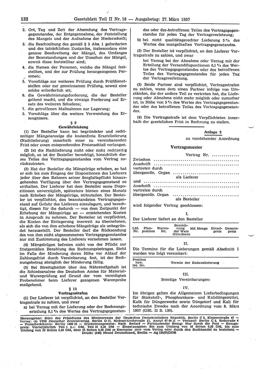 Gesetzblatt (GBl.) der Deutschen Demokratischen Republik (DDR) Teil ⅠⅠ 1957, Seite 132 (GBl. DDR ⅠⅠ 1957, S. 132)
