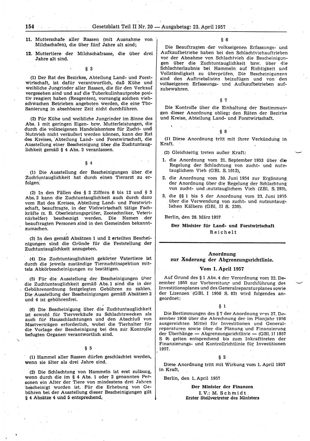 Gesetzblatt (GBl.) der Deutschen Demokratischen Republik (DDR) Teil ⅠⅠ 1957, Seite 154 (GBl. DDR ⅠⅠ 1957, S. 154)