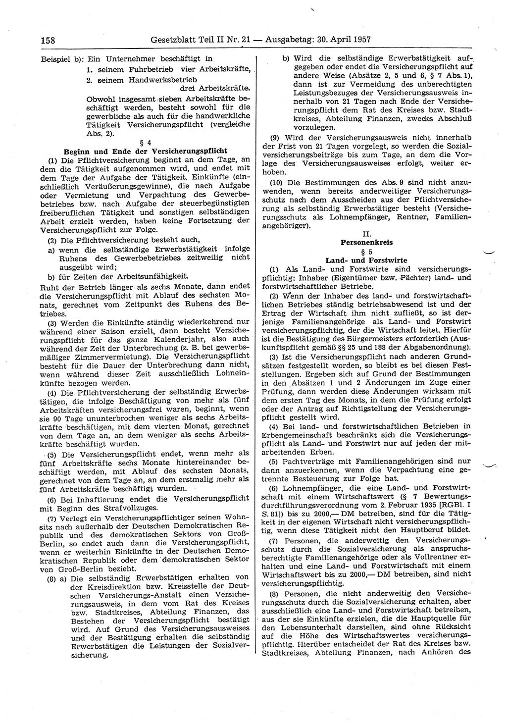 Gesetzblatt (GBl.) der Deutschen Demokratischen Republik (DDR) Teil ⅠⅠ 1957, Seite 158 (GBl. DDR ⅠⅠ 1957, S. 158)