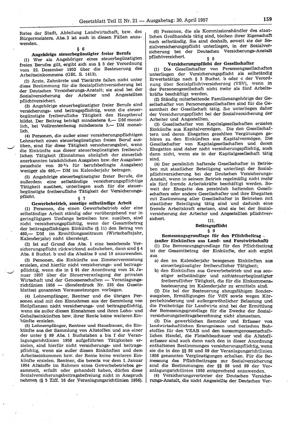 Gesetzblatt (GBl.) der Deutschen Demokratischen Republik (DDR) Teil ⅠⅠ 1957, Seite 159 (GBl. DDR ⅠⅠ 1957, S. 159)