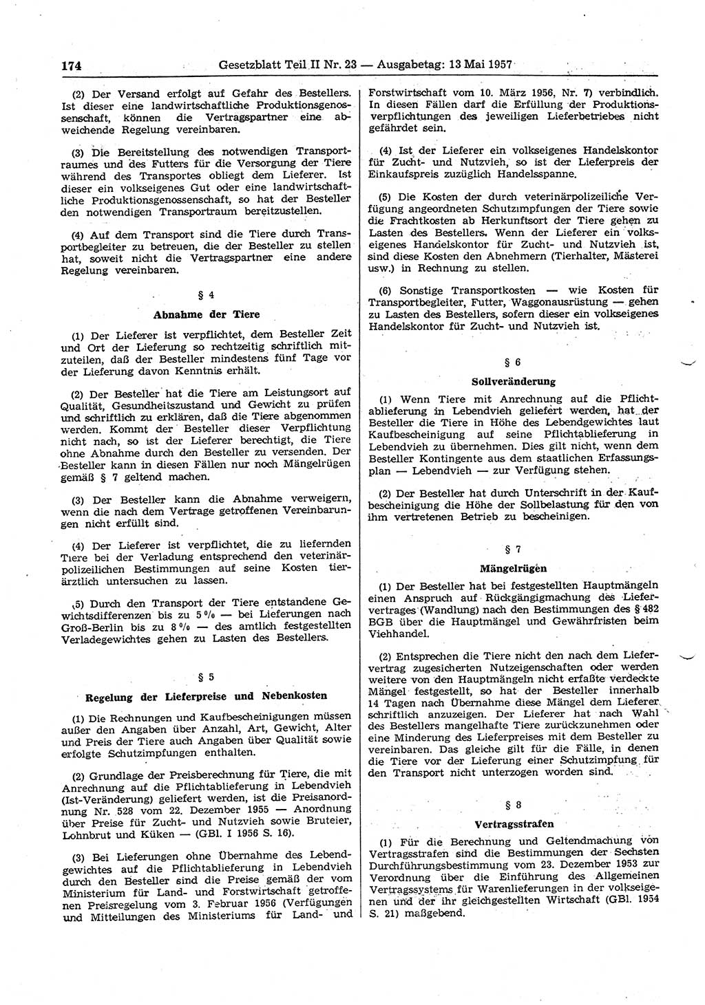 Gesetzblatt (GBl.) der Deutschen Demokratischen Republik (DDR) Teil ⅠⅠ 1957, Seite 174 (GBl. DDR ⅠⅠ 1957, S. 174)