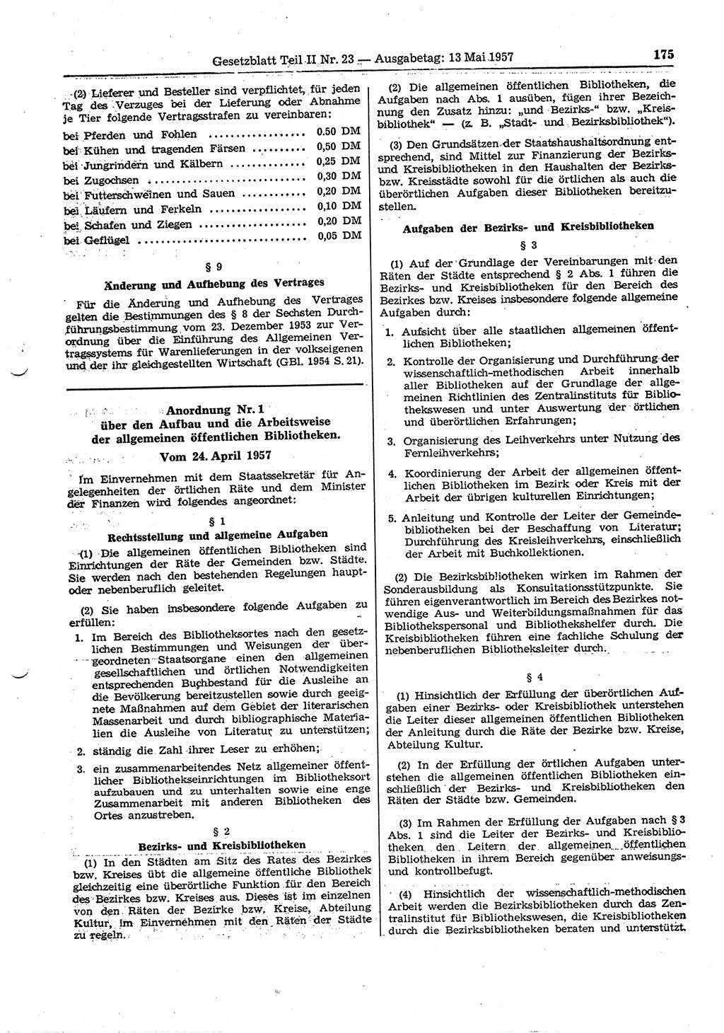 Gesetzblatt (GBl.) der Deutschen Demokratischen Republik (DDR) Teil ⅠⅠ 1957, Seite 175 (GBl. DDR ⅠⅠ 1957, S. 175)