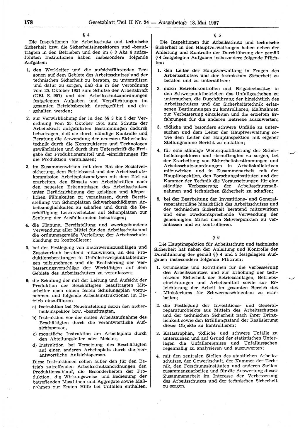 Gesetzblatt (GBl.) der Deutschen Demokratischen Republik (DDR) Teil ⅠⅠ 1957, Seite 178 (GBl. DDR ⅠⅠ 1957, S. 178)