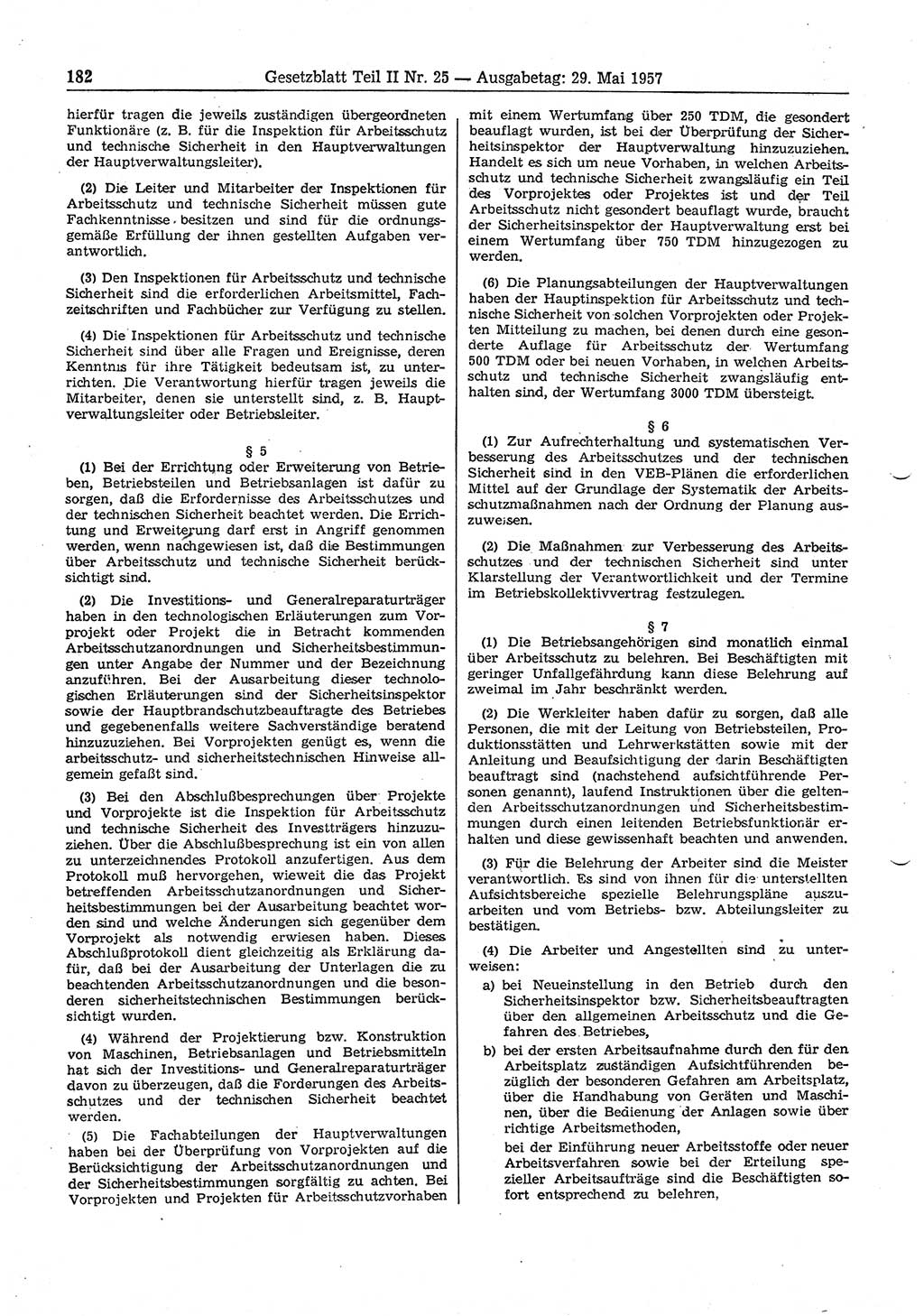Gesetzblatt (GBl.) der Deutschen Demokratischen Republik (DDR) Teil ⅠⅠ 1957, Seite 182 (GBl. DDR ⅠⅠ 1957, S. 182)