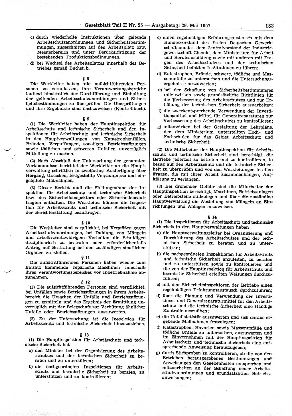 Gesetzblatt (GBl.) der Deutschen Demokratischen Republik (DDR) Teil ⅠⅠ 1957, Seite 183 (GBl. DDR ⅠⅠ 1957, S. 183)