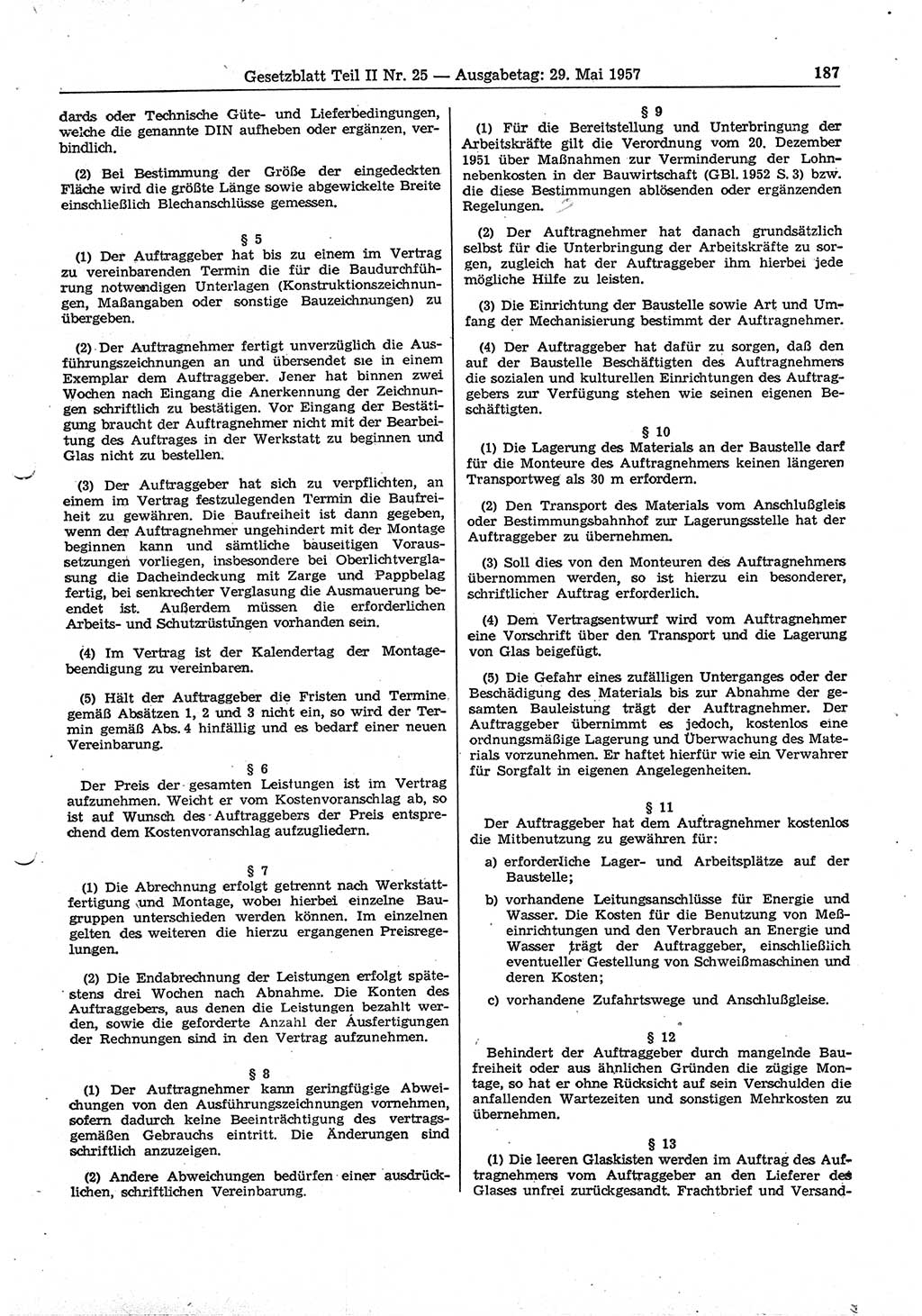 Gesetzblatt (GBl.) der Deutschen Demokratischen Republik (DDR) Teil ⅠⅠ 1957, Seite 187 (GBl. DDR ⅠⅠ 1957, S. 187)