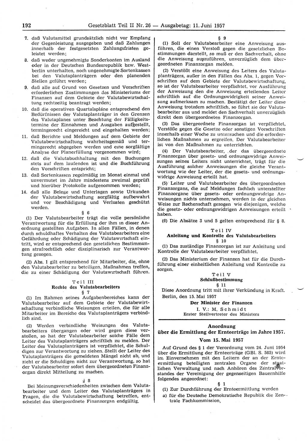 Gesetzblatt (GBl.) der Deutschen Demokratischen Republik (DDR) Teil ⅠⅠ 1957, Seite 192 (GBl. DDR ⅠⅠ 1957, S. 192)