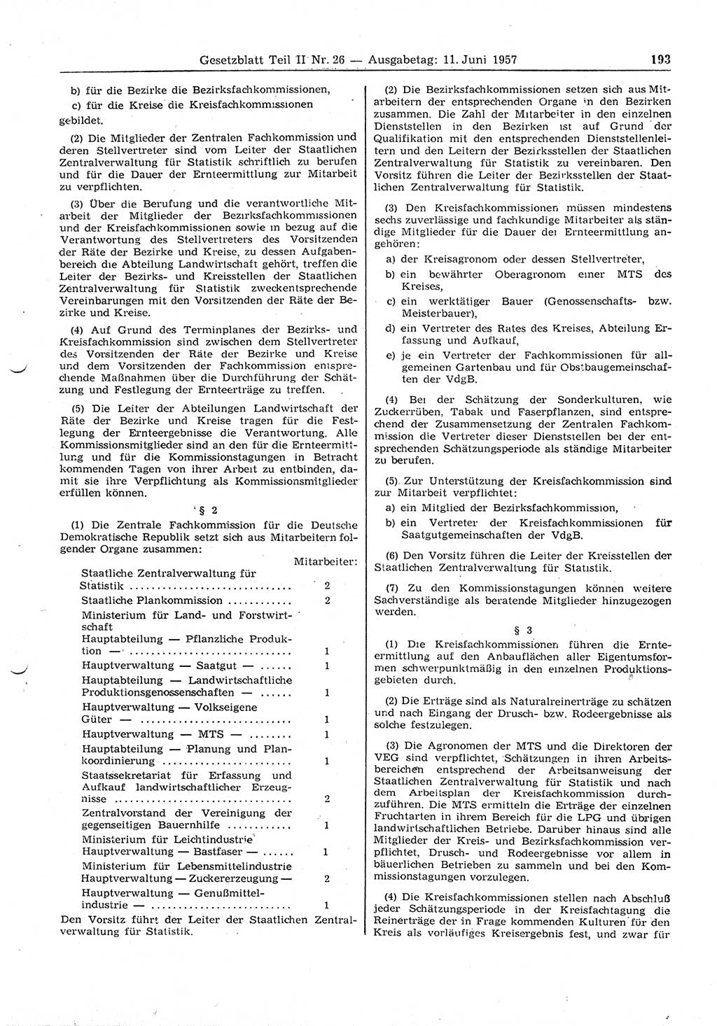 Gesetzblatt (GBl.) der Deutschen Demokratischen Republik (DDR) Teil ⅠⅠ 1957, Seite 193 (GBl. DDR ⅠⅠ 1957, S. 193)