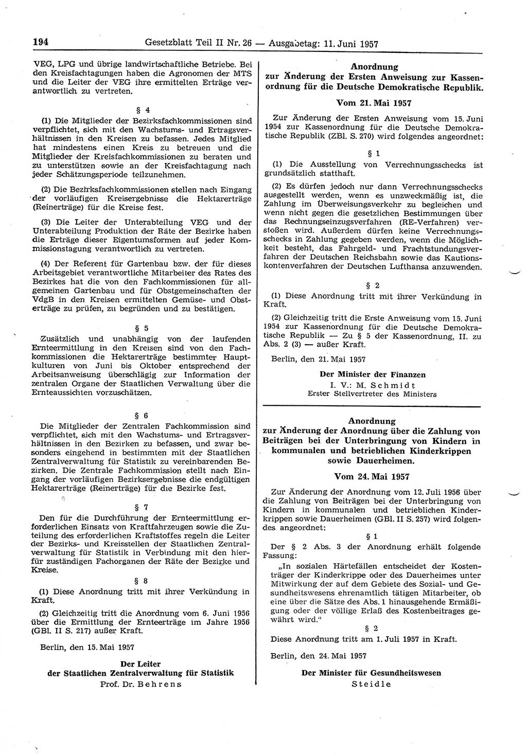 Gesetzblatt (GBl.) der Deutschen Demokratischen Republik (DDR) Teil ⅠⅠ 1957, Seite 194 (GBl. DDR ⅠⅠ 1957, S. 194)