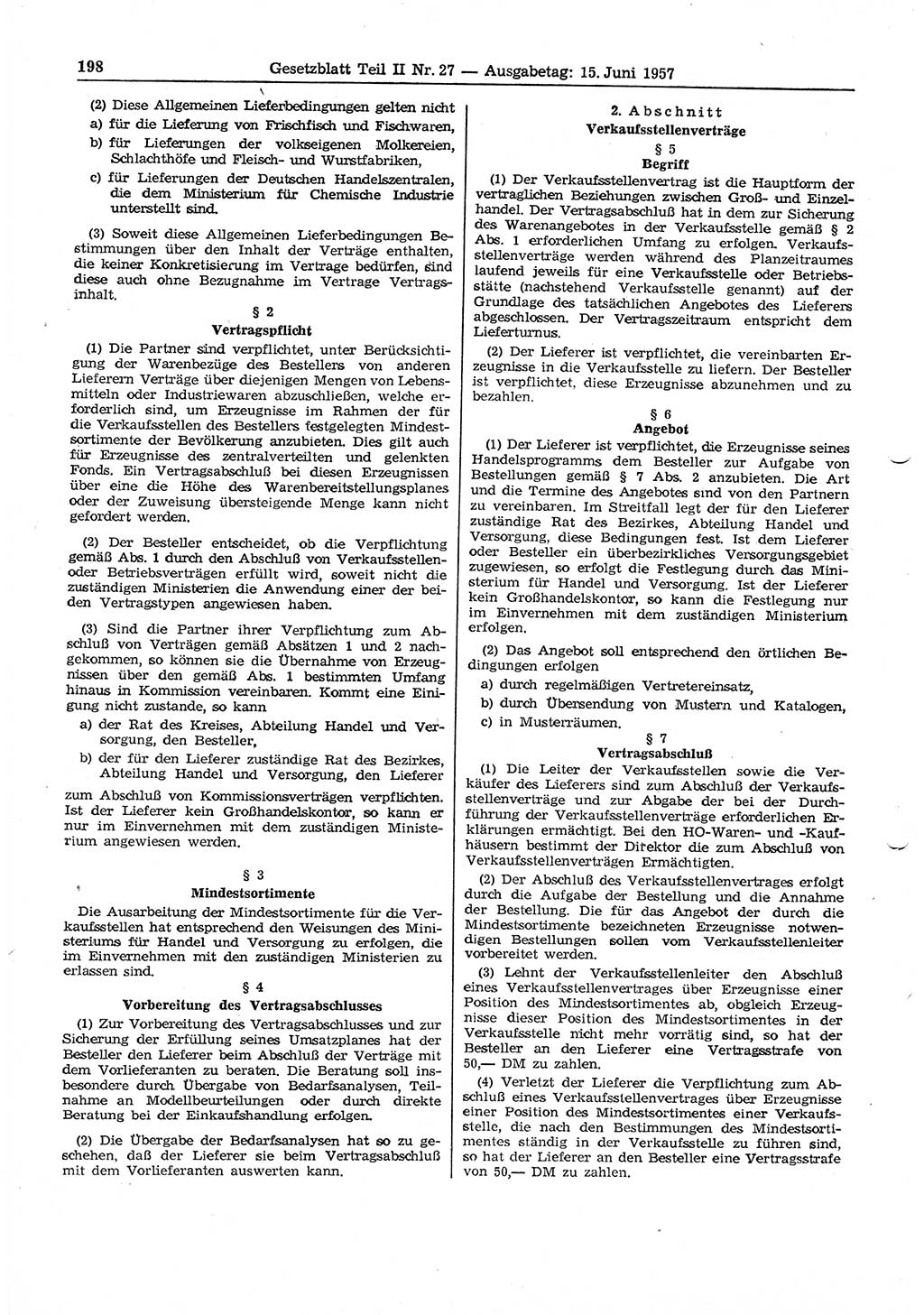 Gesetzblatt (GBl.) der Deutschen Demokratischen Republik (DDR) Teil ⅠⅠ 1957, Seite 198 (GBl. DDR ⅠⅠ 1957, S. 198)