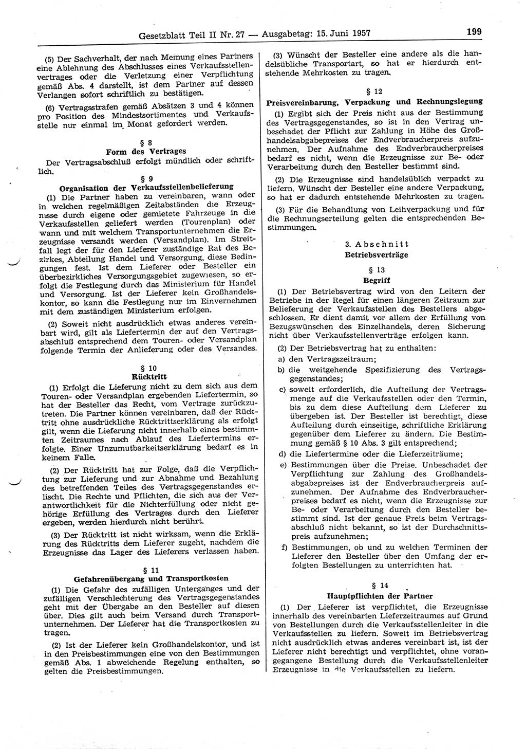 Gesetzblatt (GBl.) der Deutschen Demokratischen Republik (DDR) Teil ⅠⅠ 1957, Seite 199 (GBl. DDR ⅠⅠ 1957, S. 199)