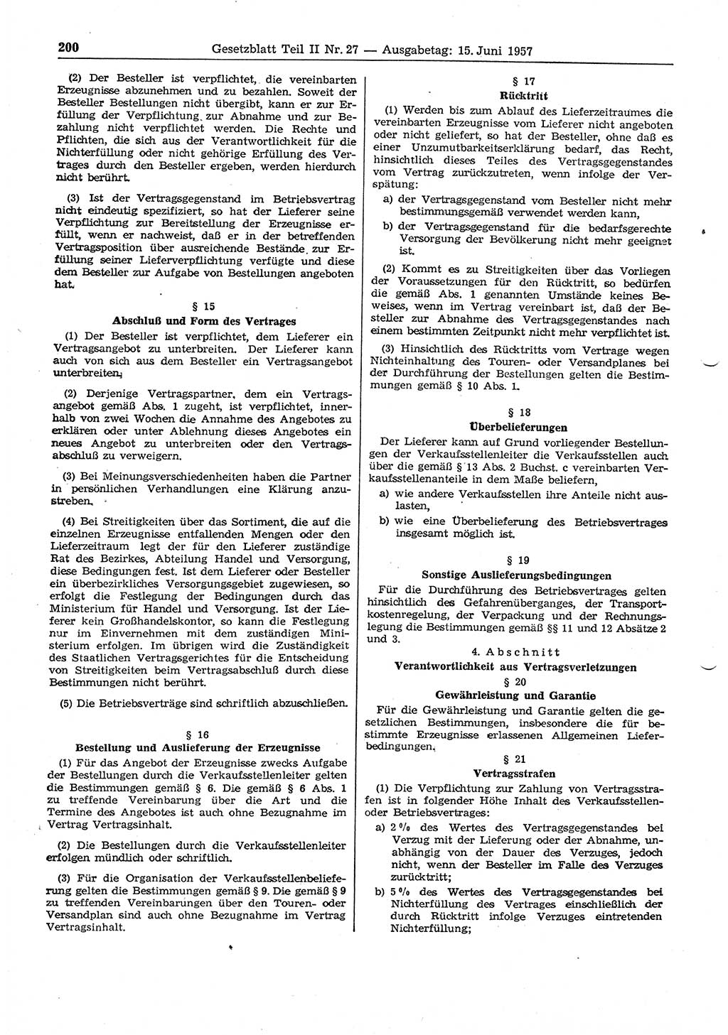 Gesetzblatt (GBl.) der Deutschen Demokratischen Republik (DDR) Teil ⅠⅠ 1957, Seite 200 (GBl. DDR ⅠⅠ 1957, S. 200)
