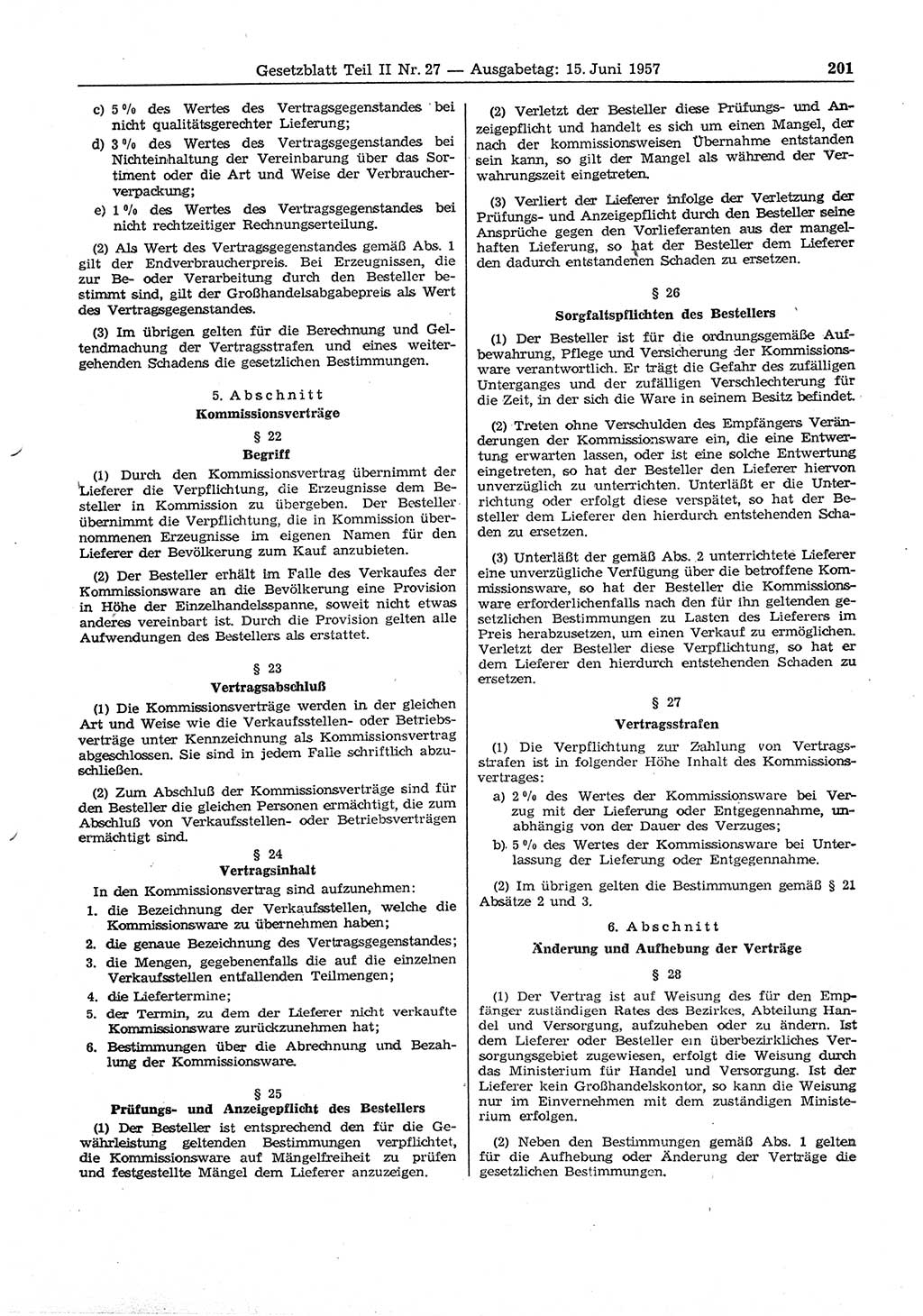 Gesetzblatt (GBl.) der Deutschen Demokratischen Republik (DDR) Teil ⅠⅠ 1957, Seite 201 (GBl. DDR ⅠⅠ 1957, S. 201)