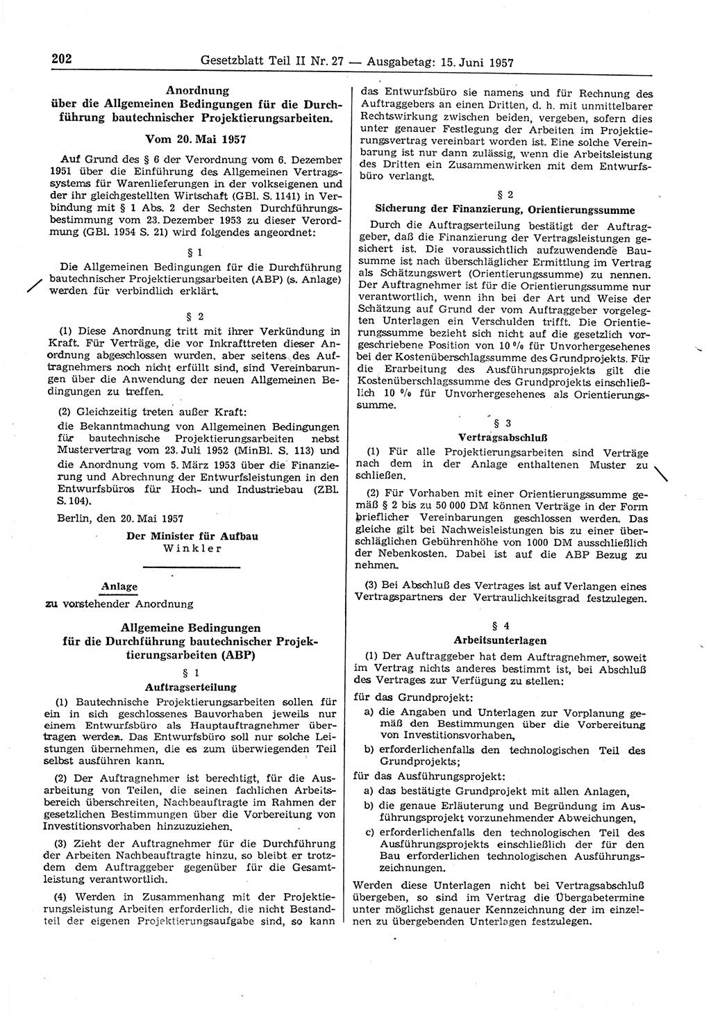 Gesetzblatt (GBl.) der Deutschen Demokratischen Republik (DDR) Teil ⅠⅠ 1957, Seite 202 (GBl. DDR ⅠⅠ 1957, S. 202)