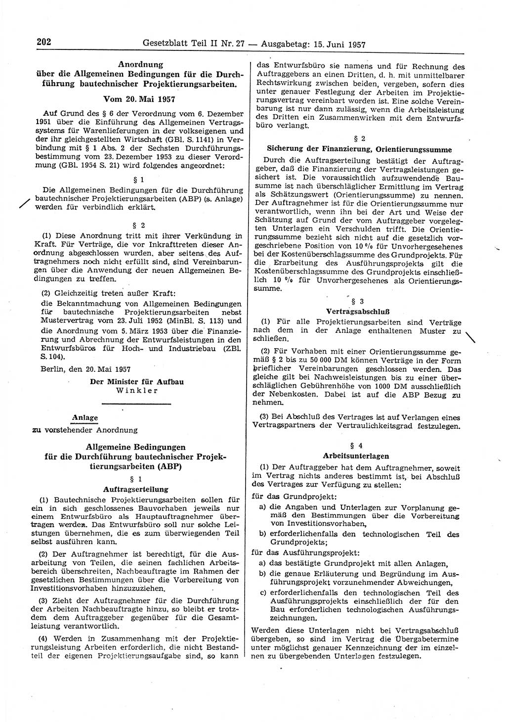 Gesetzblatt (GBl.) der Deutschen Demokratischen Republik (DDR) Teil ⅠⅠ 1957, Seite 202 (GBl. DDR ⅠⅠ 1957, S. 202)