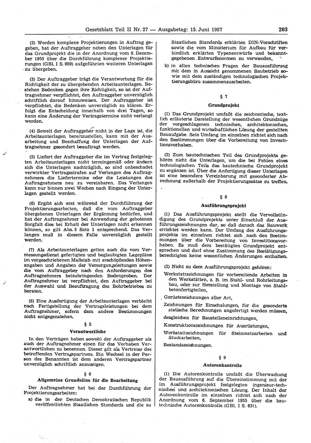 Gesetzblatt (GBl.) der Deutschen Demokratischen Republik (DDR) Teil ⅠⅠ 1957, Seite 203 (GBl. DDR ⅠⅠ 1957, S. 203)