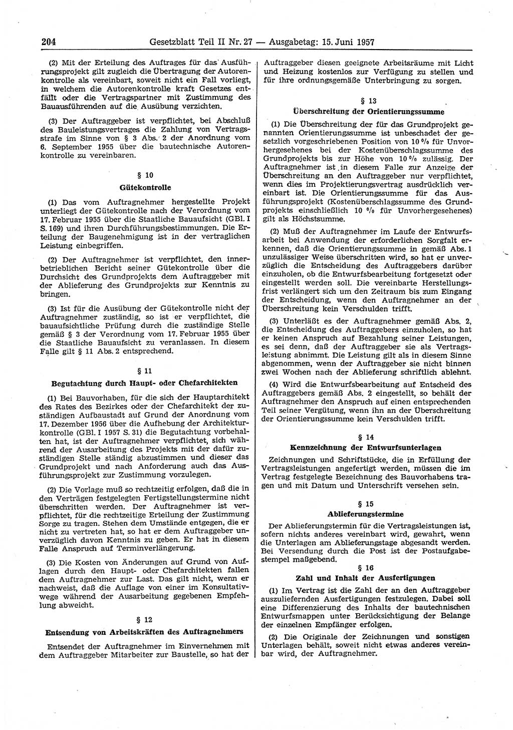 Gesetzblatt (GBl.) der Deutschen Demokratischen Republik (DDR) Teil ⅠⅠ 1957, Seite 204 (GBl. DDR ⅠⅠ 1957, S. 204)