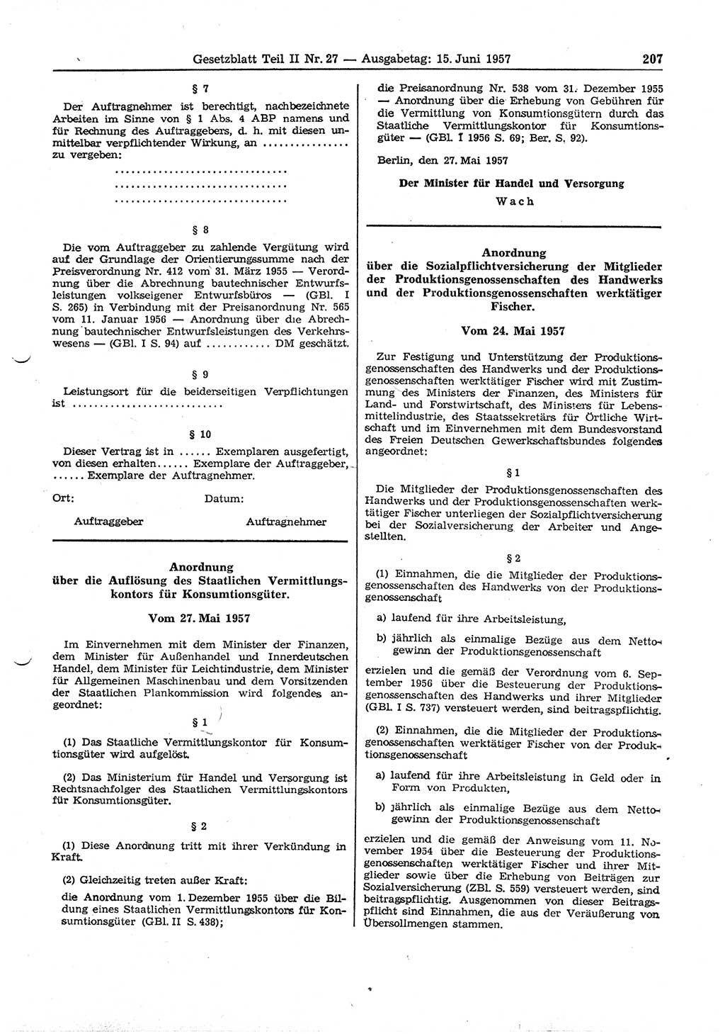 Gesetzblatt (GBl.) der Deutschen Demokratischen Republik (DDR) Teil ⅠⅠ 1957, Seite 207 (GBl. DDR ⅠⅠ 1957, S. 207)