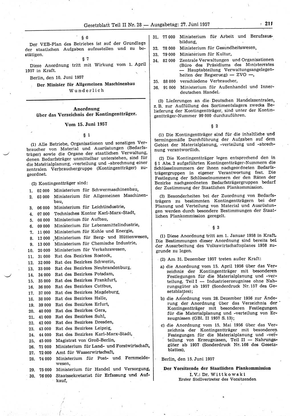 Gesetzblatt (GBl.) der Deutschen Demokratischen Republik (DDR) Teil â… â… 1957, Seite 211 (GBl. DDR â… â… 1957, S. 211)