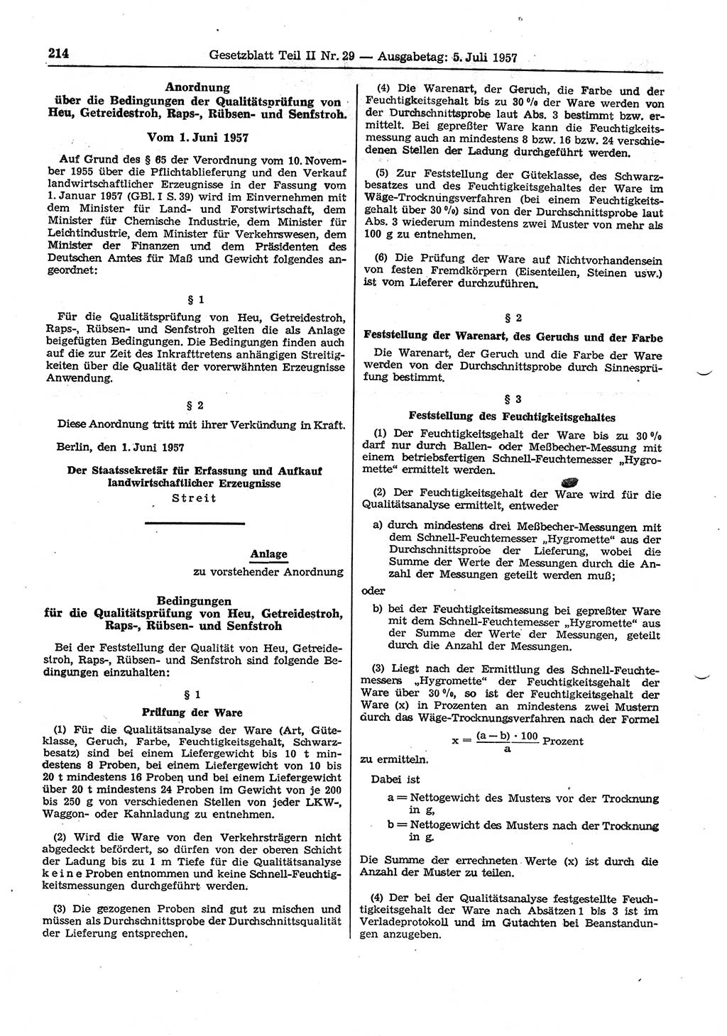 Gesetzblatt (GBl.) der Deutschen Demokratischen Republik (DDR) Teil ⅠⅠ 1957, Seite 214 (GBl. DDR ⅠⅠ 1957, S. 214)