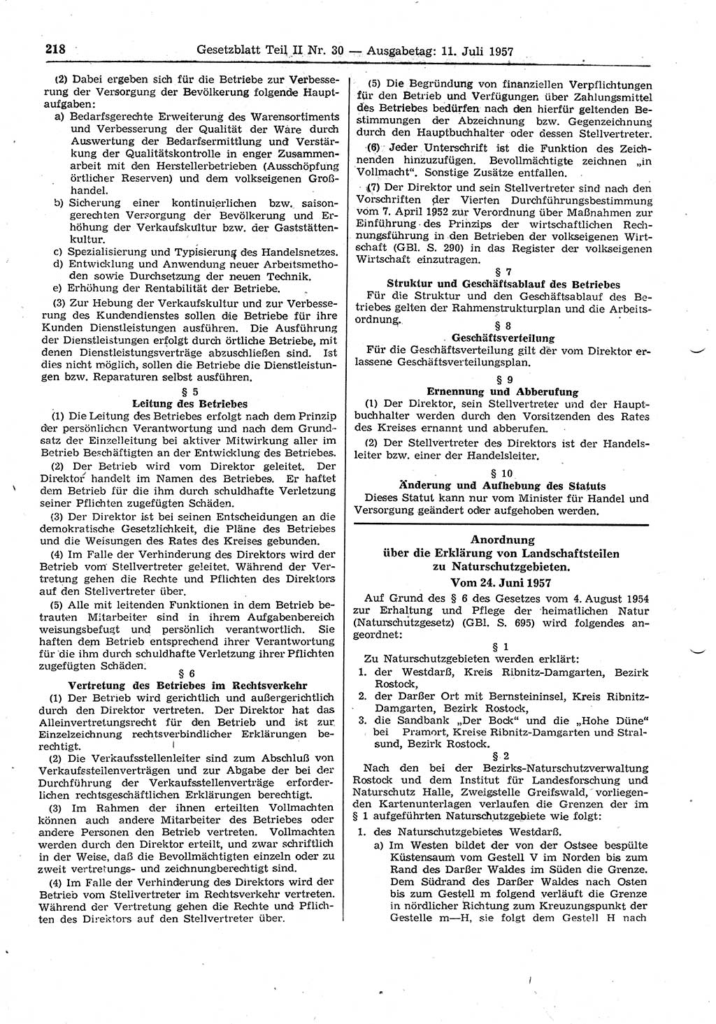 Gesetzblatt (GBl.) der Deutschen Demokratischen Republik (DDR) Teil ⅠⅠ 1957, Seite 218 (GBl. DDR ⅠⅠ 1957, S. 218)
