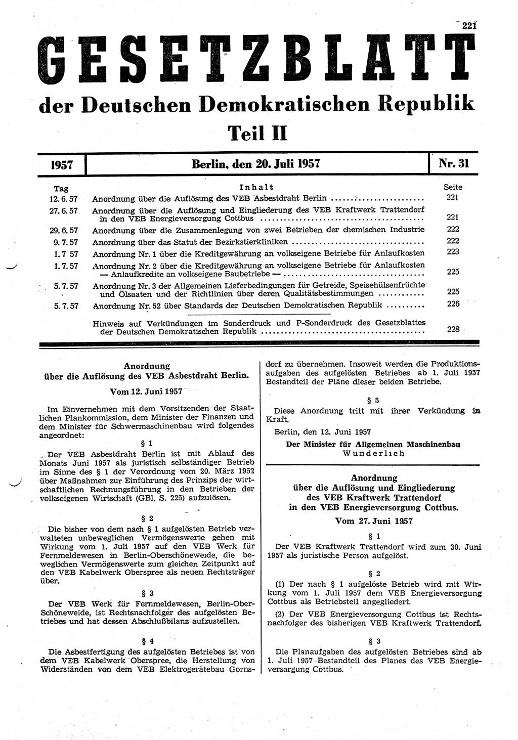 Gesetzblatt (GBl.) der Deutschen Demokratischen Republik (DDR) Teil ⅠⅠ 1957, Seite 221 (GBl. DDR ⅠⅠ 1957, S. 221)
