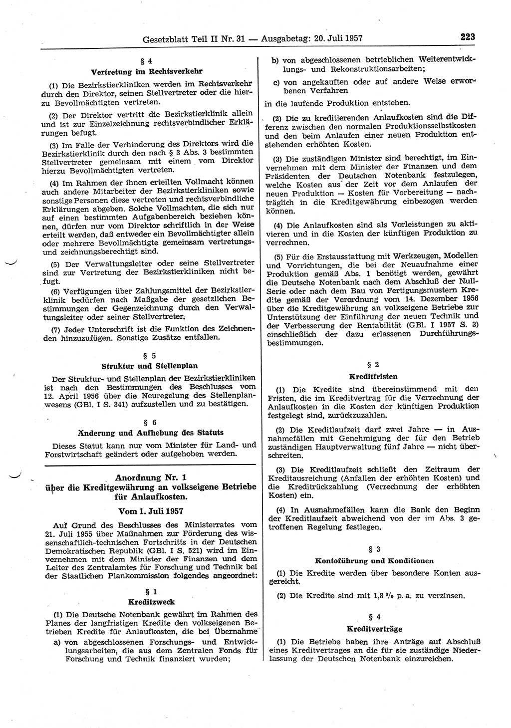 Gesetzblatt (GBl.) der Deutschen Demokratischen Republik (DDR) Teil ⅠⅠ 1957, Seite 223 (GBl. DDR ⅠⅠ 1957, S. 223)