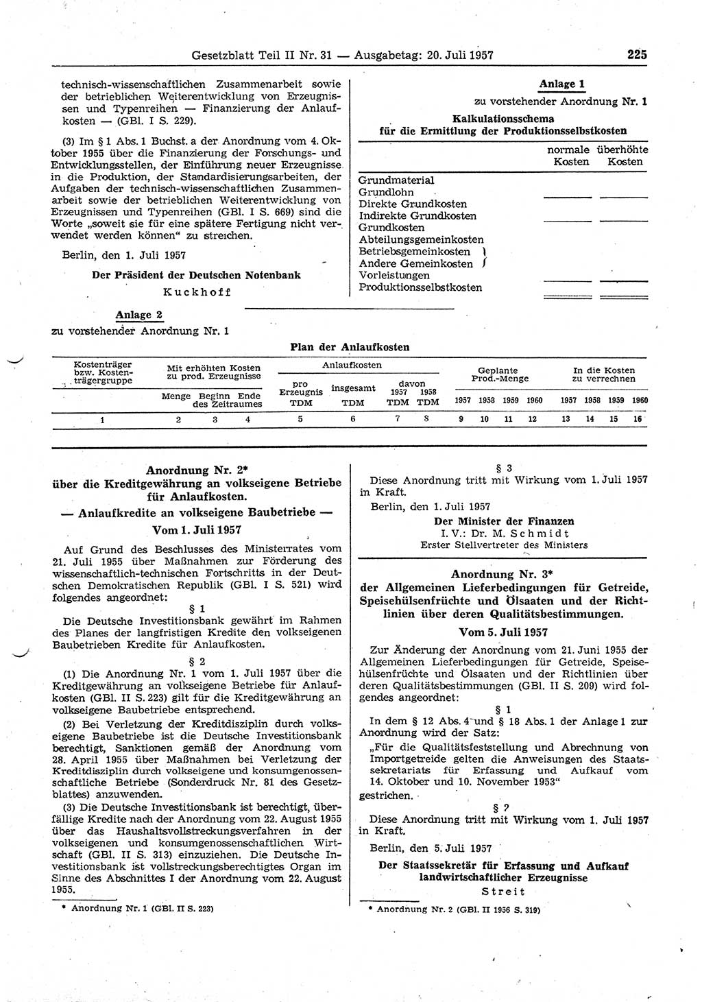 Gesetzblatt (GBl.) der Deutschen Demokratischen Republik (DDR) Teil ⅠⅠ 1957, Seite 225 (GBl. DDR ⅠⅠ 1957, S. 225)