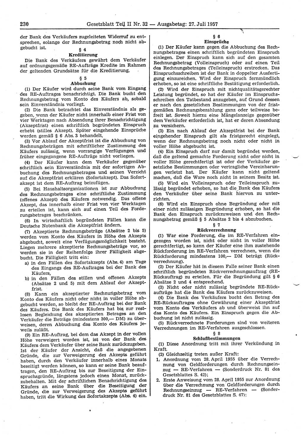 Gesetzblatt (GBl.) der Deutschen Demokratischen Republik (DDR) Teil ⅠⅠ 1957, Seite 230 (GBl. DDR ⅠⅠ 1957, S. 230)