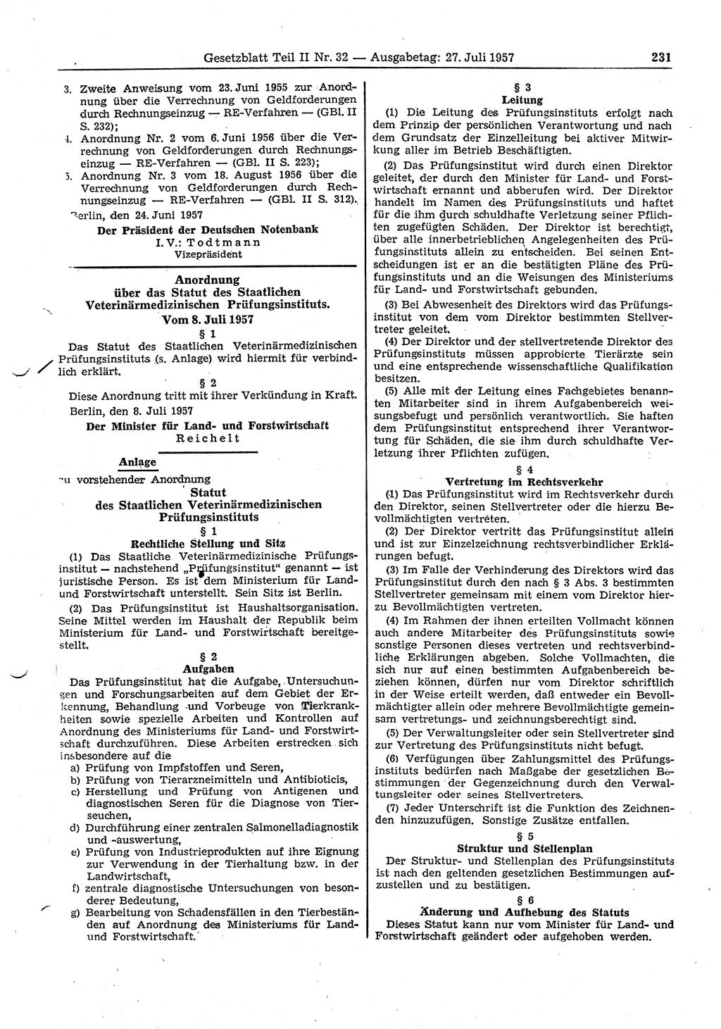 Gesetzblatt (GBl.) der Deutschen Demokratischen Republik (DDR) Teil ⅠⅠ 1957, Seite 231 (GBl. DDR ⅠⅠ 1957, S. 231)