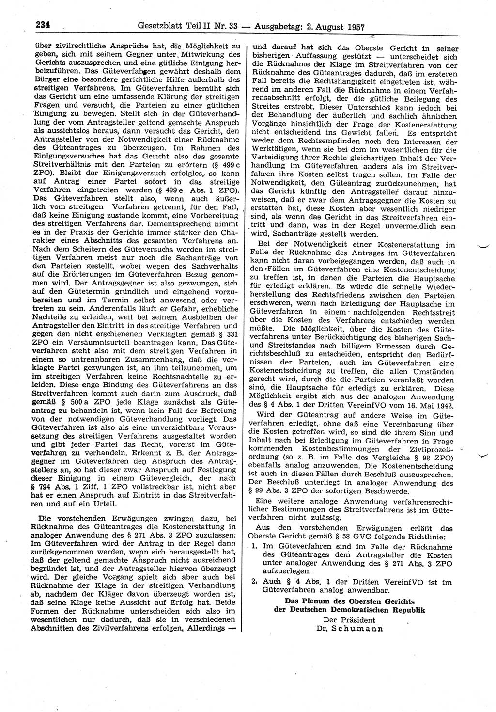 Gesetzblatt (GBl.) der Deutschen Demokratischen Republik (DDR) Teil ⅠⅠ 1957, Seite 234 (GBl. DDR ⅠⅠ 1957, S. 234)