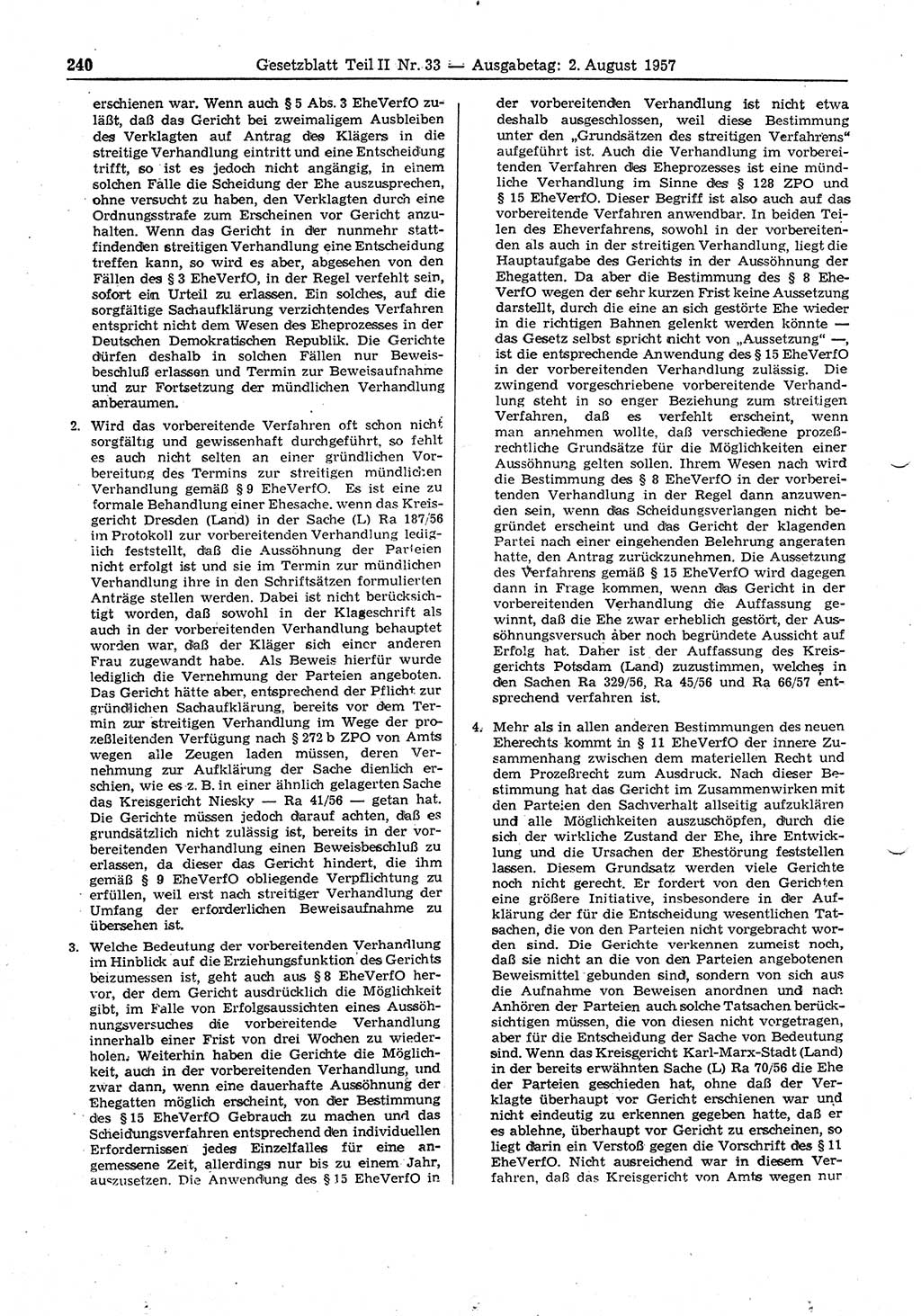 Gesetzblatt (GBl.) der Deutschen Demokratischen Republik (DDR) Teil ⅠⅠ 1957, Seite 240 (GBl. DDR ⅠⅠ 1957, S. 240)