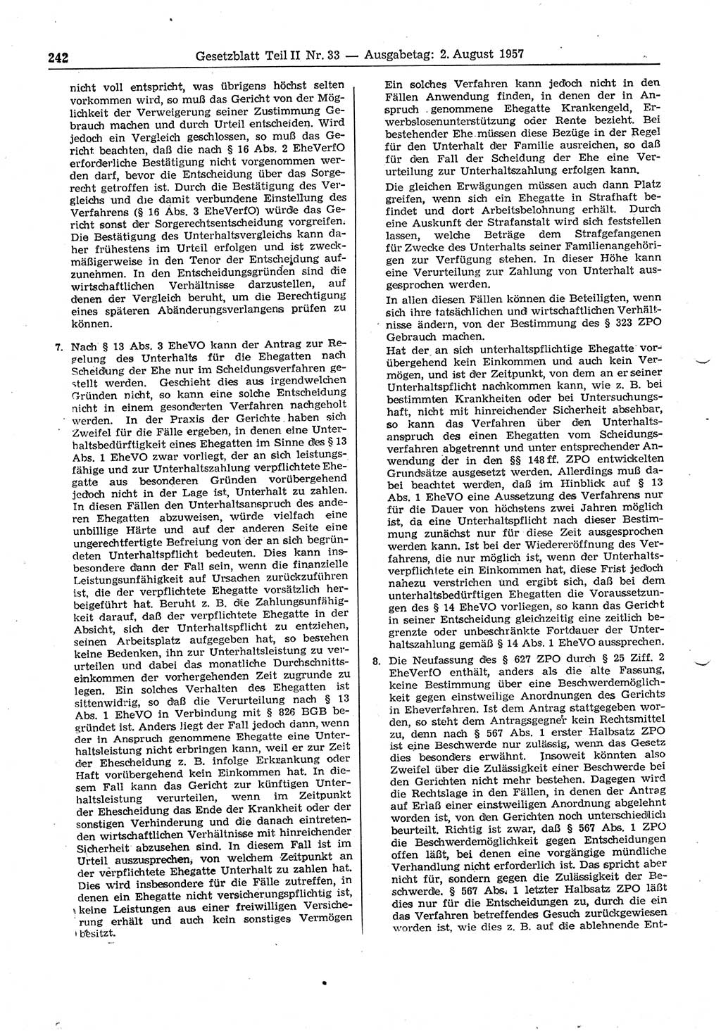 Gesetzblatt (GBl.) der Deutschen Demokratischen Republik (DDR) Teil ⅠⅠ 1957, Seite 242 (GBl. DDR ⅠⅠ 1957, S. 242)