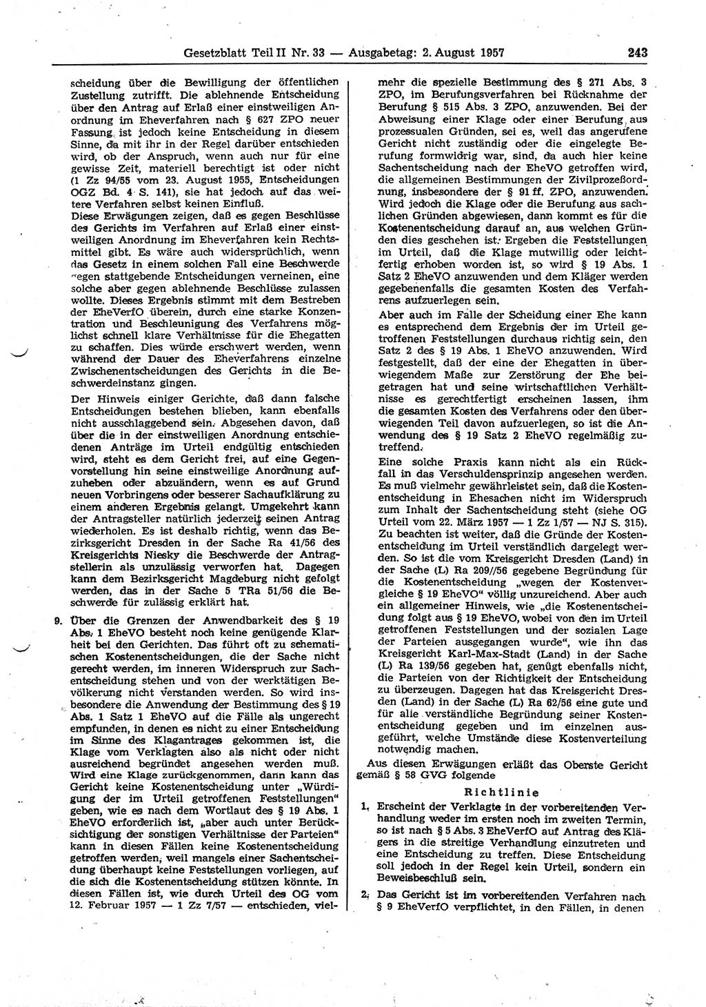 Gesetzblatt (GBl.) der Deutschen Demokratischen Republik (DDR) Teil ⅠⅠ 1957, Seite 243 (GBl. DDR ⅠⅠ 1957, S. 243)