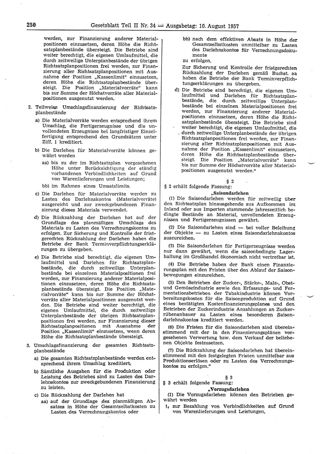 Gesetzblatt (GBl.) der Deutschen Demokratischen Republik (DDR) Teil ⅠⅠ 1957, Seite 250 (GBl. DDR ⅠⅠ 1957, S. 250)