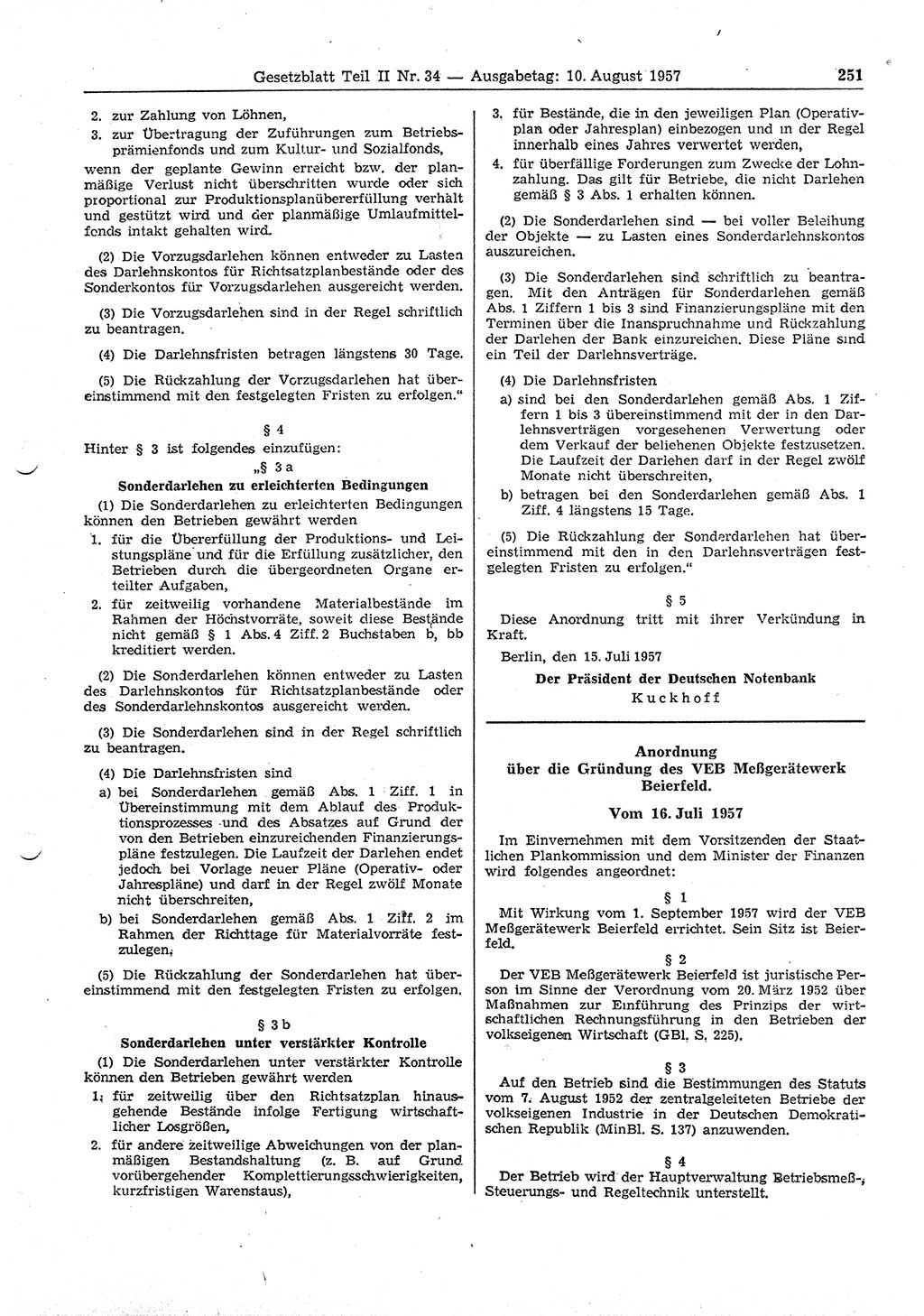 Gesetzblatt (GBl.) der Deutschen Demokratischen Republik (DDR) Teil ⅠⅠ 1957, Seite 251 (GBl. DDR ⅠⅠ 1957, S. 251)